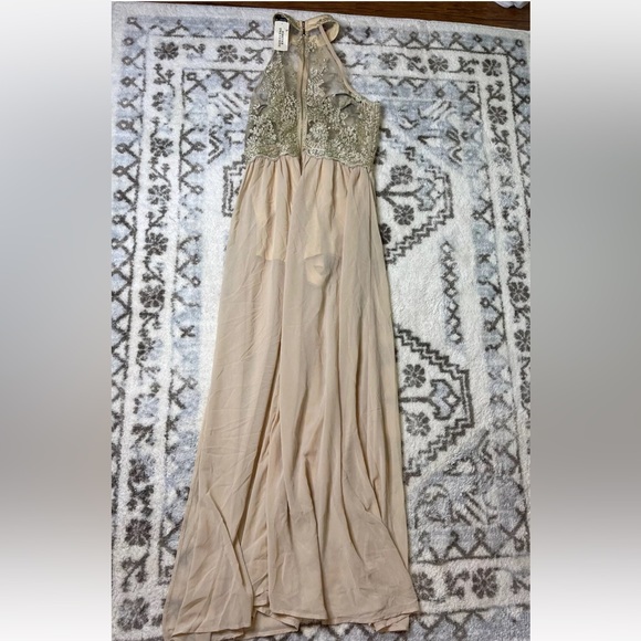 NWT Forever 21 Size L Sheer Top Hi Neck Gold Detail Long Formal Dress - Picture 2 of 5